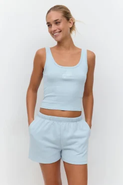 Print rib tank - Blau - Dame - Gina Tricot