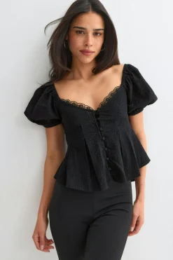 Puff sleeve blouse - Schwarz - Dame - Gina Tricot