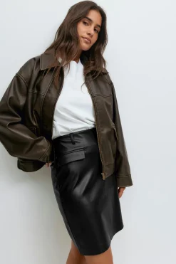 Pu midi skirt - Schwarz - Dame - Gina Tricot