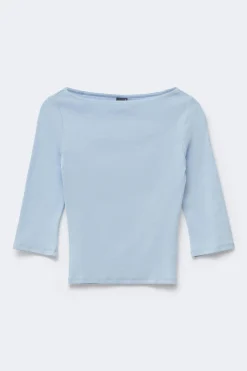 Quarter sleeve boatneck top - Blau - Dame - Gina Tricot