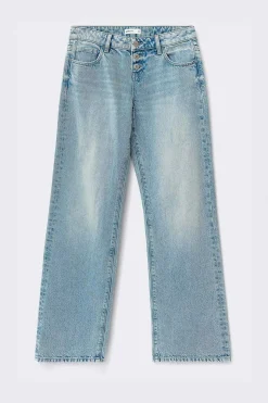 Rebel button wide jeans - Blau - Dame - Gina Tricot