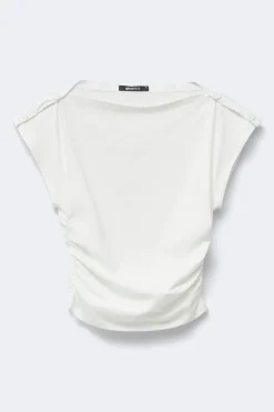 Re tok buttoned shoulder top - Weiß - Dame - Gina Tricot