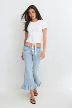 Re tok ruffle detail jeans - Blau - Dame - Gina Tricot