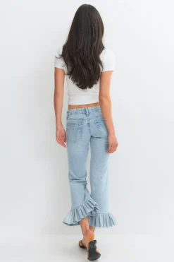 Re tok ruffle detail jeans - Blau - Dame - Gina Tricot