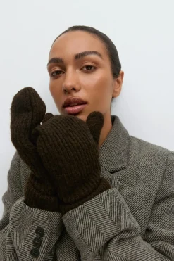 Rib mittens - Braun - Dame - Gina Tricot
