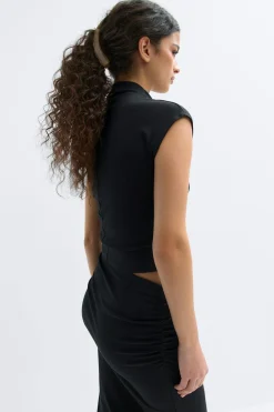 Ruched funnel neck top - Schwarz - Dame - Gina Tricot
