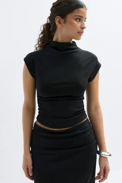 Ruched funnel neck top - Schwarz - Dame - Gina Tricot