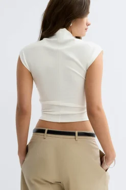 Ruched funnel neck top - Weiß - Dame - Gina Tricot