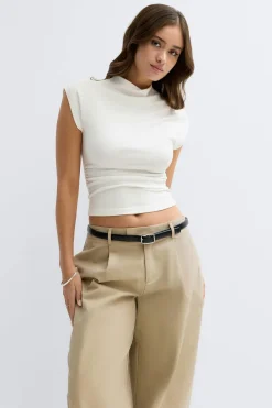 Ruched funnel neck top - Weiß - Dame - Gina Tricot