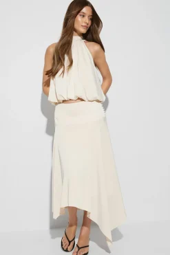 Satin asymmetric skirt - Weiß - Dame - Gina Tricot