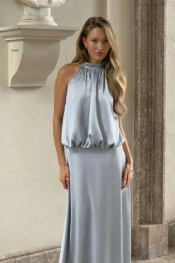 Satin halterneck maxi dress - Blau - Dame - Gina Tricot