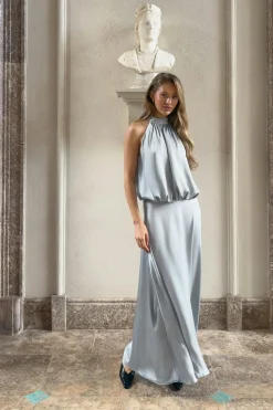 Satin halterneck maxi dress - Blau - Dame - Gina Tricot