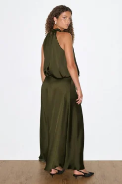 Satin halterneck maxi dress - Grün - Dame - Gina Tricot