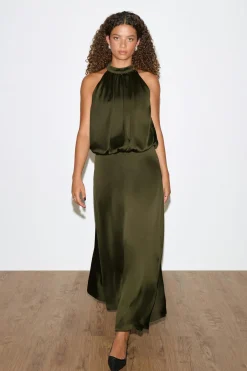 Satin halterneck maxi dress - Grün - Dame - Gina Tricot