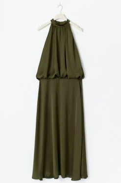 Satin halterneck maxi dress - Grün - Dame - Gina Tricot