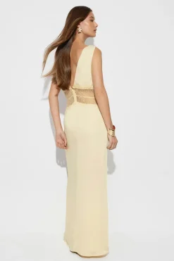 Satin lace maxi dress - Gelb - Dame - Gina Tricot