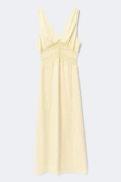 Satin lace maxi dress - Gelb - Dame - Gina Tricot