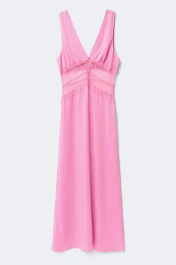 Satin lace maxi dress - Rosa - Dame - Gina Tricot