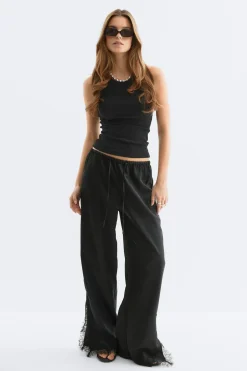 Satin lace trousers - Schwarz - Dame - Gina Tricot
