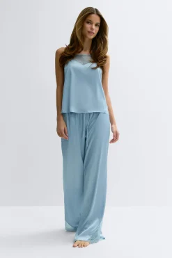 Satin loungewear trousers - Blau - Dame - Gina Tricot