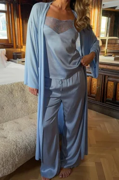 Satin loungewear trousers - Blau - Dame - Gina Tricot