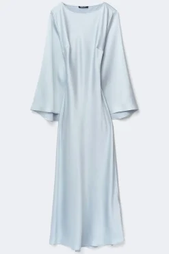 Satin wide sleeve maxi dress - Blau - Dame - Gina Tricot