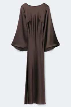 Satin wide sleeve maxi dress - Braun - Dame - Gina Tricot