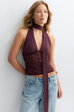 Scarf halterneck top - Braun - Dame - Gina Tricot