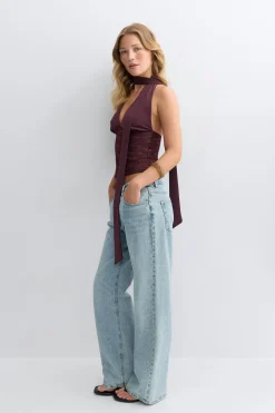 Scarf halterneck top - Braun - Dame - Gina Tricot