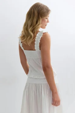 Seersucker frill top - Weiß - Dame - Gina Tricot