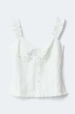 Seersucker frill top - Weiß - Dame - Gina Tricot
