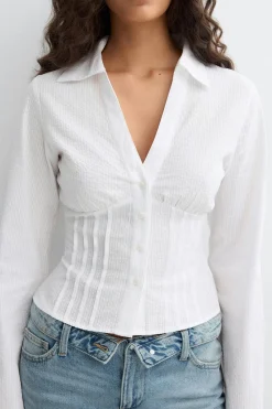 Seersucker shirt - Weiß - Dame - Gina Tricot