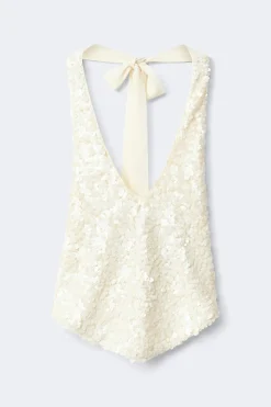 Sequin halterneck top - Weiß - Dame - Gina Tricot
