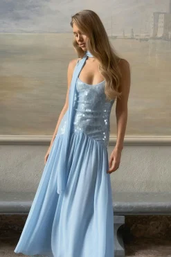 Sequin maxi dress - Blau - Dame - Gina Tricot