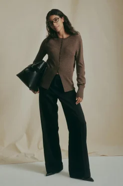 Shaped knitted wool cardigan - Braun - Dame - Gina Tricot
