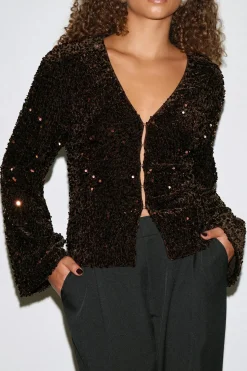 Shaped sequin top - Braun - Dame - Gina Tricot