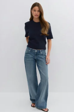 Shoulder pad knitted top - Blau - Dame - Gina Tricot
