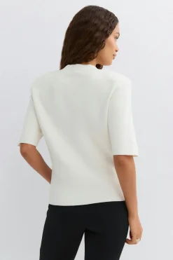 Shoulder pad knitted top - Weiß - Dame - Gina Tricot