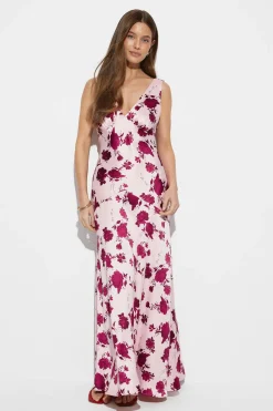 Sleeveless satin maxi dress - Rosa - Dame - Gina Tricot