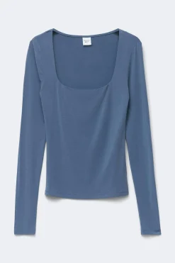 Slim fit scoop neck top - Blau - Dame - Gina Tricot