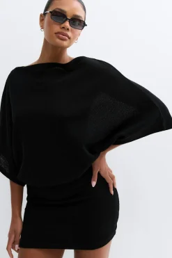 Slouchy boatneck dress - Schwarz - Dame - Gina Tricot