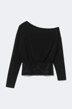Slouchy lace top - Schwarz - Dame - Gina Tricot