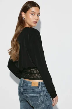 Slouchy lace top - Schwarz - Dame - Gina Tricot
