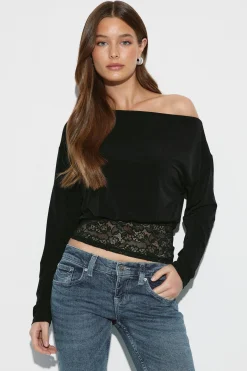 Slouchy lace top - Schwarz - Dame - Gina Tricot