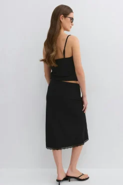 90s midi lace detail skirt - Schwarz - Dame - Gina Tricot