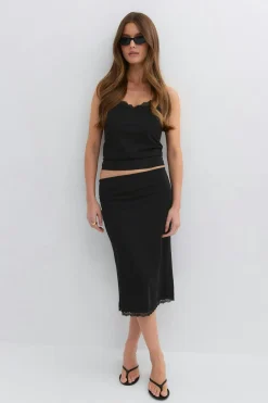 90s midi lace detail skirt - Schwarz - Dame - Gina Tricot