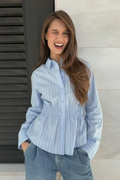 Smock blouse - Blau - Dame - Gina Tricot