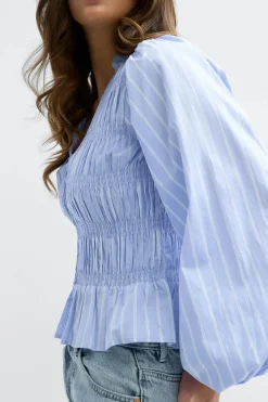 Smock blouse - Blau - Dame - Gina Tricot