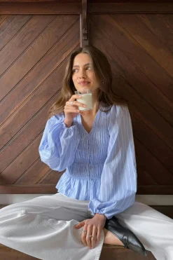 Smock blouse - Blau - Dame - Gina Tricot