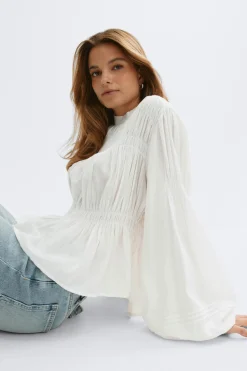 Smock blouse - Weiß - Dame - Gina Tricot